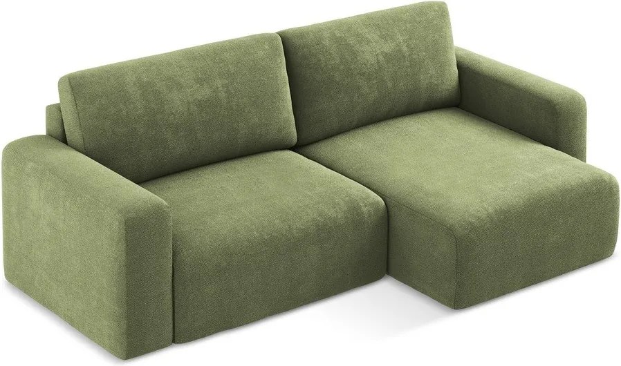 Colțar verde extensibil/cu spațiu de depozitare cu tapițerie din chenille (cu colț pe partea dreaptă/cu șezlong) Kona – Makamii