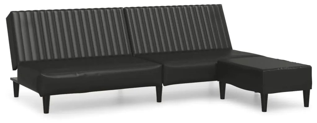 3081875 vidaXL Canapea extensibilă 2 locuri şi taburet, negru, piele ecologică