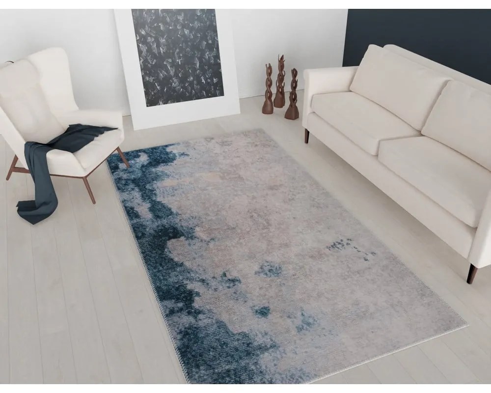 Covor albastru/crem lavabil 150x80 cm - Vitaus