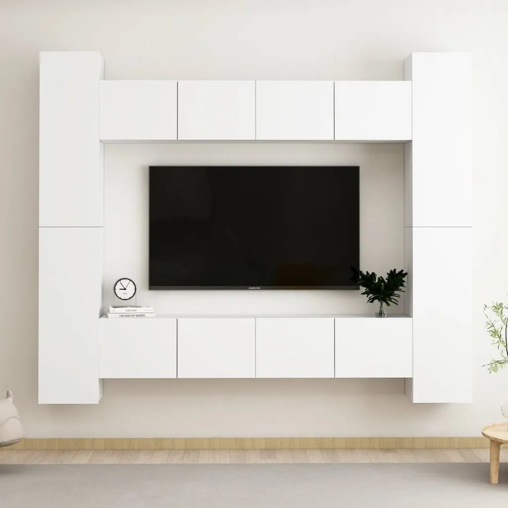 vidaXL Set dulapuri TV, 8 piese, alb, lemn prelucrat