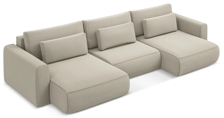 Colțar bej extensibil/cu spațiu de depozitare cu tapițerie din catifea (în formă de "U") Kapua – Makamii