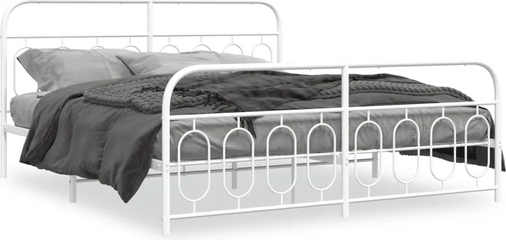 vidaXL Cadru de pat metalic cu tăblie de cap/picioare, alb, 193x203 cm