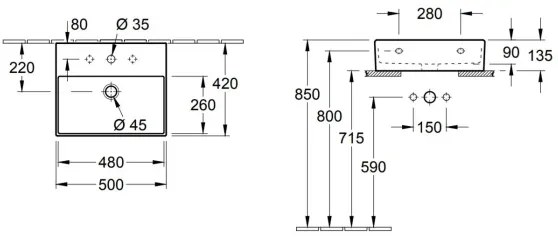 Lavoar suspendat Villeroy & Boch MEMENTO 50 x 42 cm, ceramică, alb - 4A225G01
