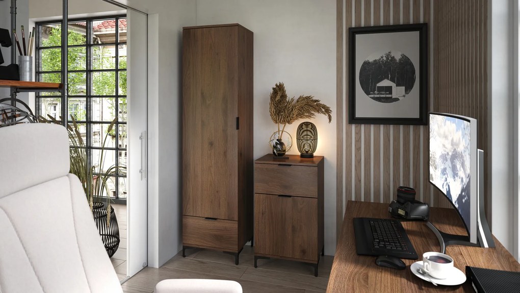 Mazzoni Comodă LANA K-100S Nuc Elegant - DULAP VERTICAL CU SERTARE