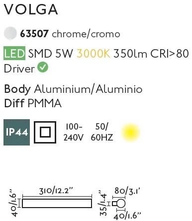 Aplica LED pentru oglinda baie moderna IP44 VOLGA 5W