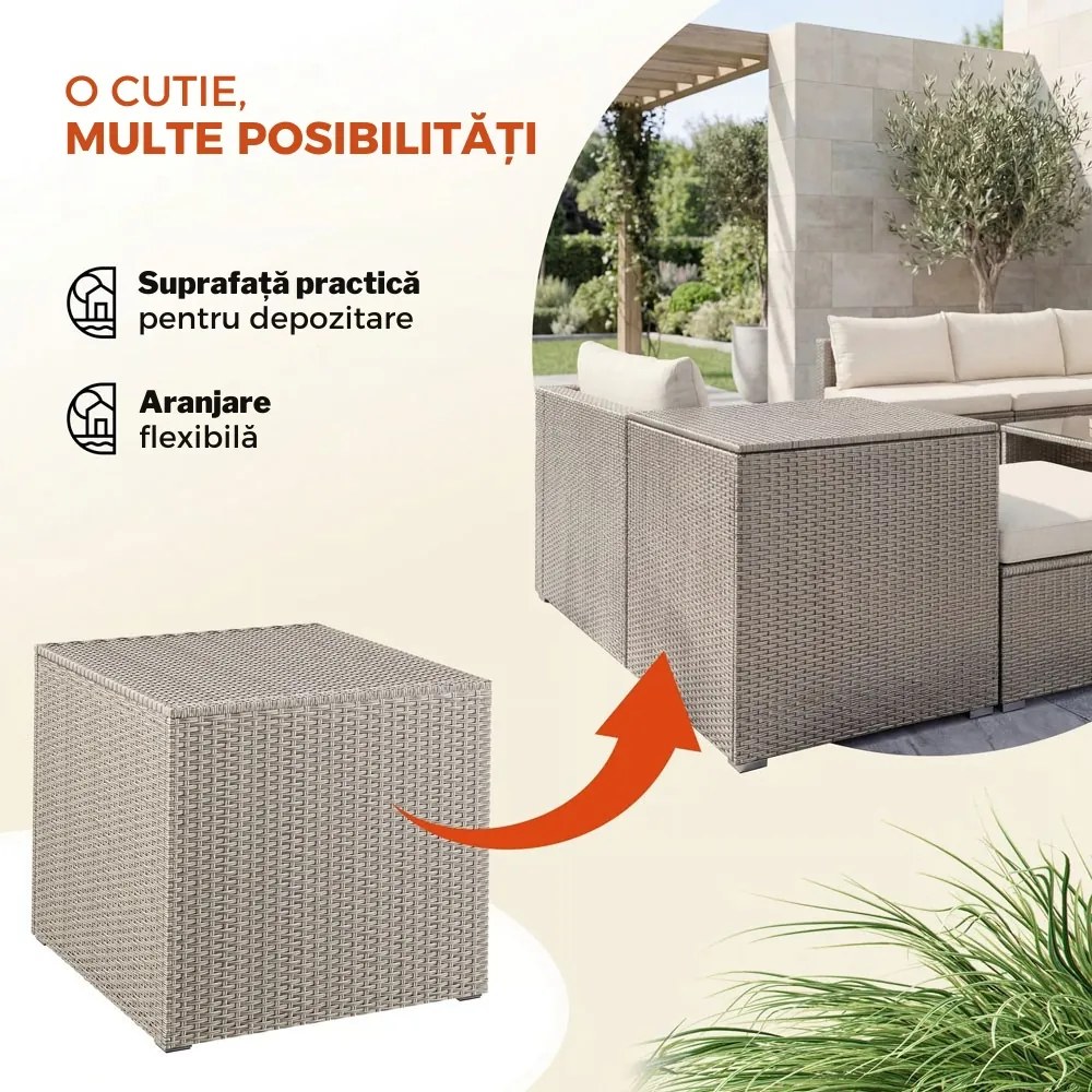 Ladă de depozitare din poliratan RICCO, 318L, 75x75x70 cm, crem Casaria