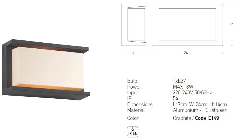 Aplica de perete pentru iluminat exterior IP54 Cinid grafit