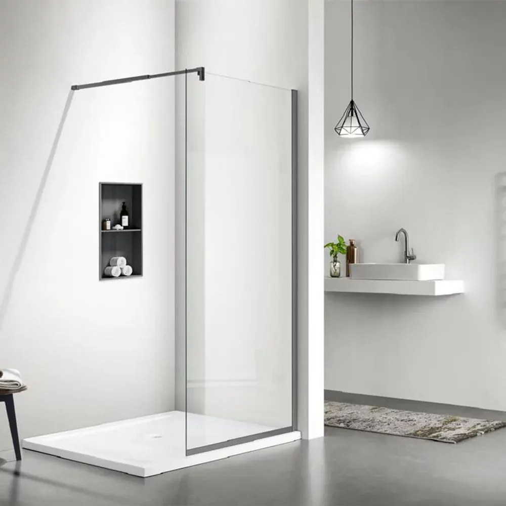Paravan de dus tip Walk-in gri metalizat Rune Syn 90x200 cm