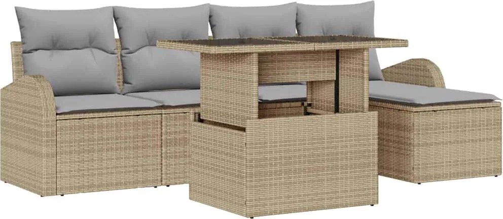 vidaXL Set de canapele pentru grădină cu pernă 6 pcs Bej Rattan poli