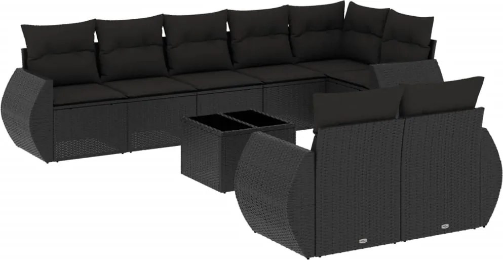 vidaXL Set mobilier de grădină cu perne, 9 piese, negru, poliratan