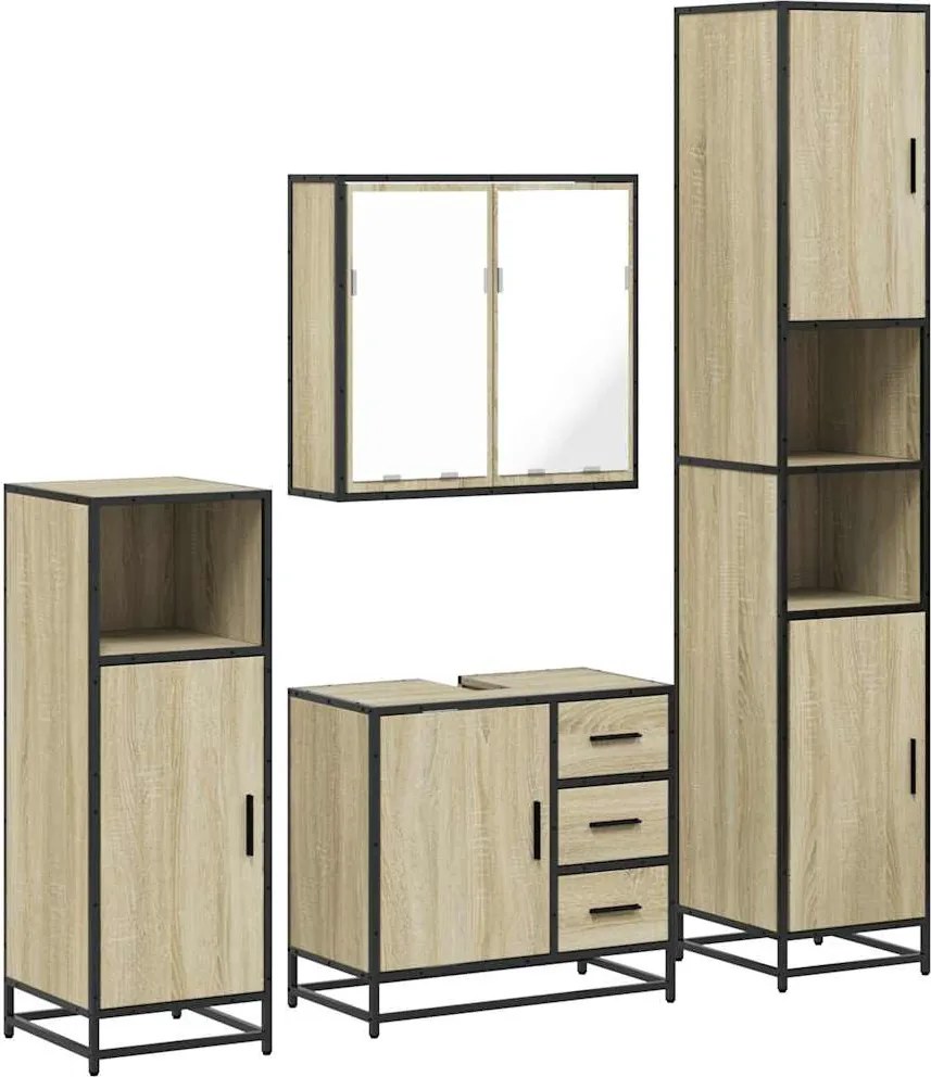 vidaXL Set de mobilier de baie din 4 piese din lemn de stejar Sonoma