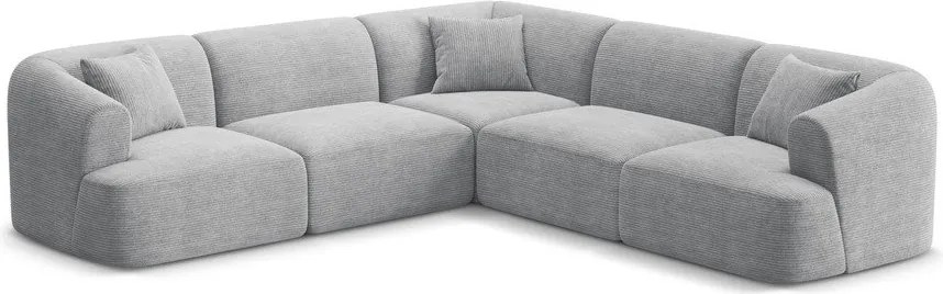 Colțar gri deschis cu tapițerie din catifea reiată Campi – Cosmopolitan Design