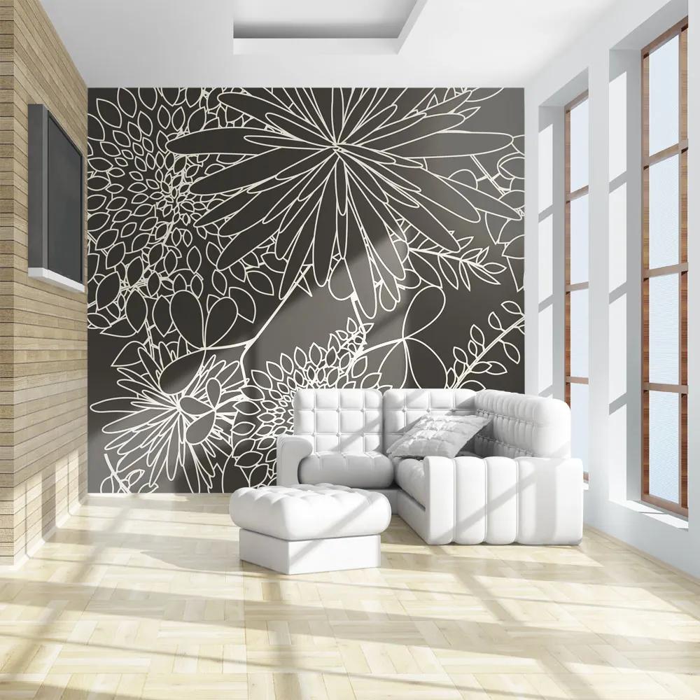 Fototapet Bimago - Black and white floral background + Adeziv gratuit 200x154 cm