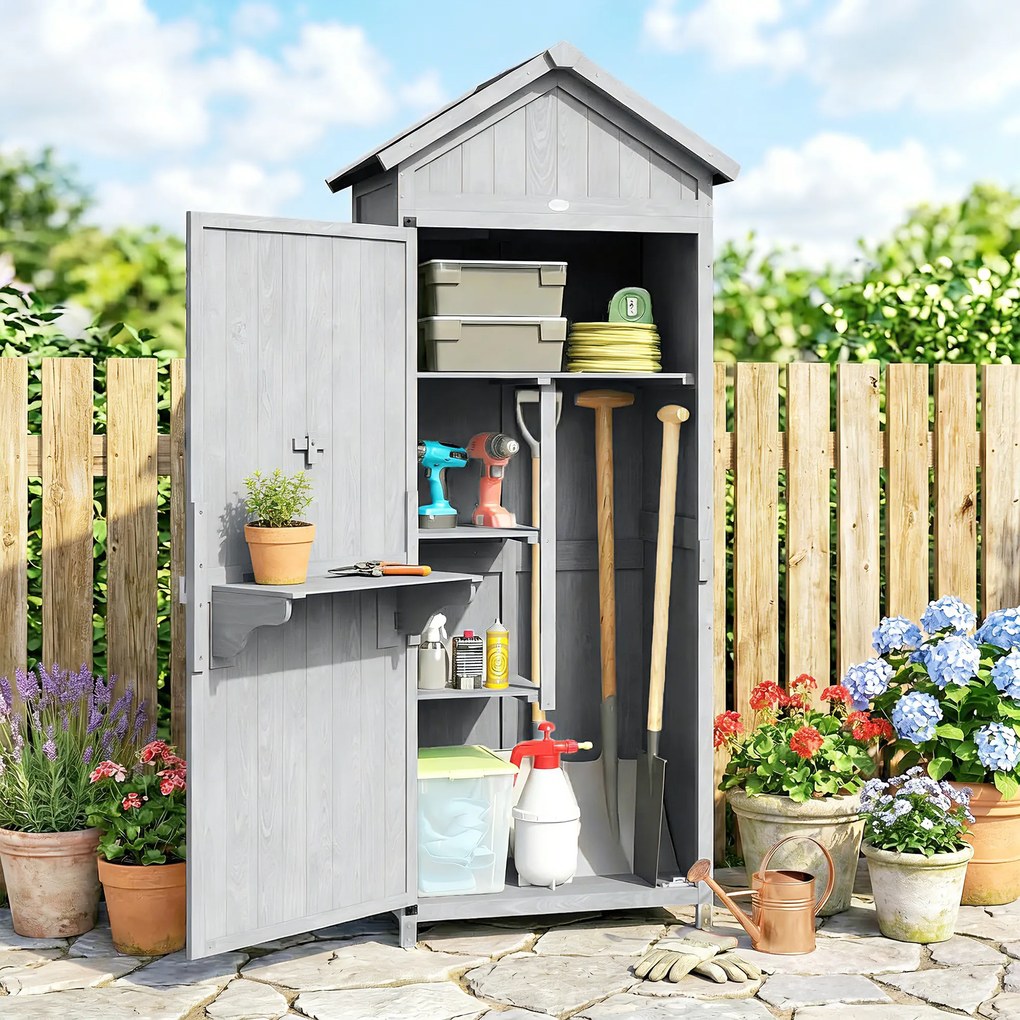 Outsunny Căsuță din lemn, 77x52.5x178cm, Dulap cu banc de lucru rabatabil | Aosom Romania