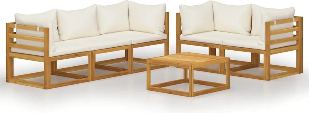 vidaXL Set mobilier grădină cu perne, 6 piese, crem, lemn masiv acacia