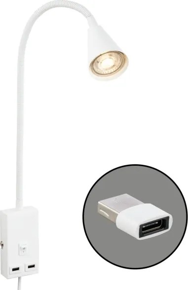 Briloner 2175-016 - Aplică de perete flexibilă cu port USB 1xGU10/10W/230V albă