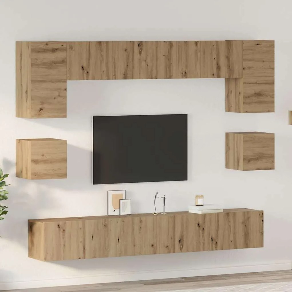 vidaXL Set comodă TV cu raft Pe perete Altele 8 pcs stejar artizanal 100 x 30 x 30 cm