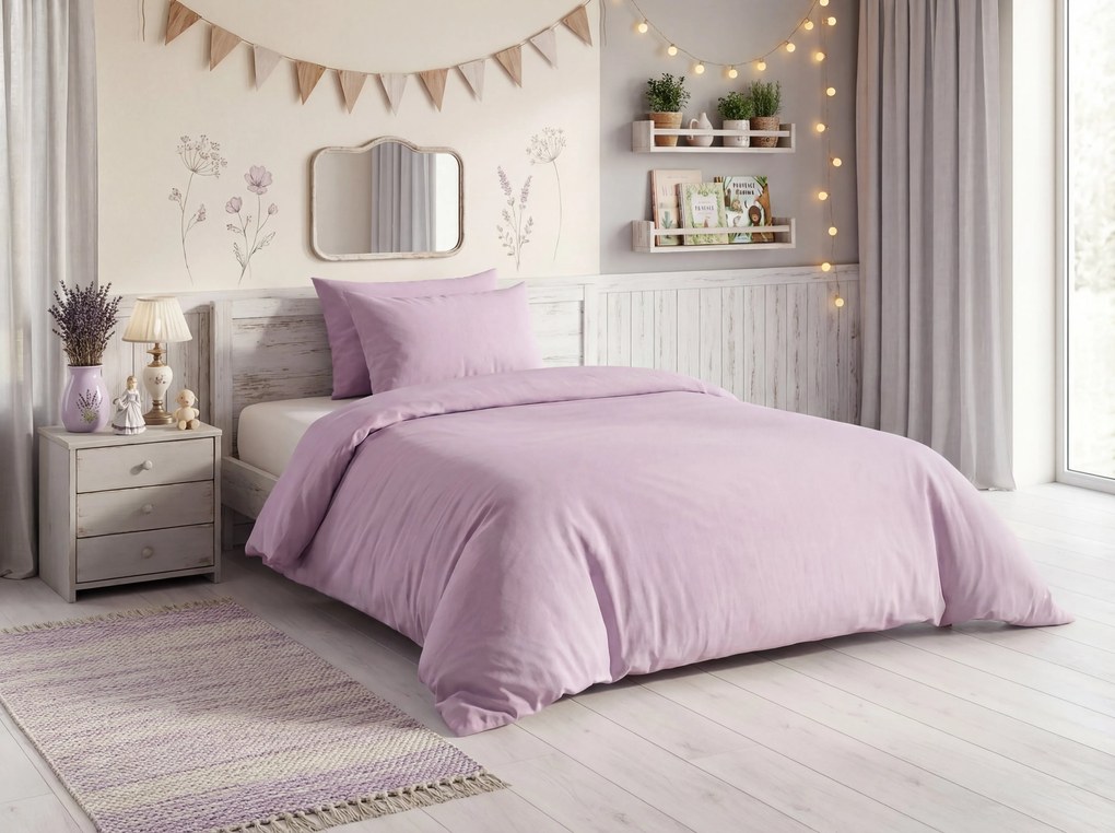 Lenjerie de pat din bumbac CALMORA violet deschis Dimensiune lenjerie de pat: 2 buc 70 x 90 cm | 200 x 220 cm
