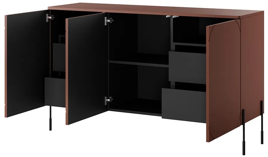 Comoda cu trei uși și 4 sertare ascunse Sonatia 150 cm - burgundy