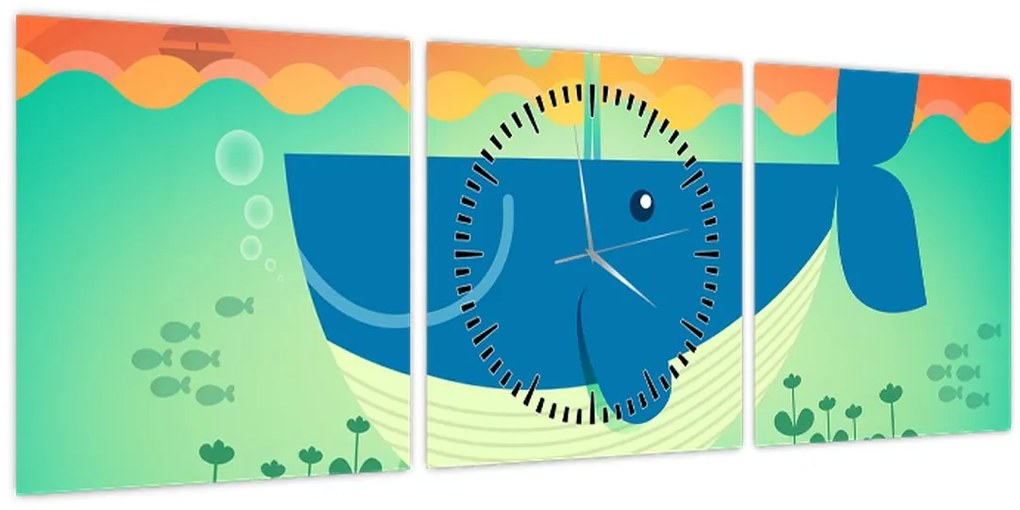 Tablou - Balenă veselă în mare (cu ceas) (90x30 cm)