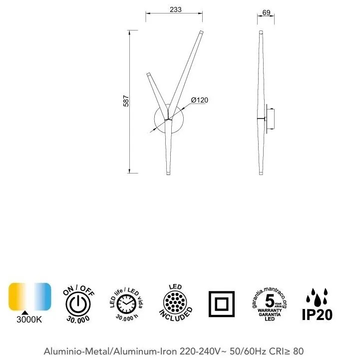Aplica de perete minimalista LED Arrecife negru