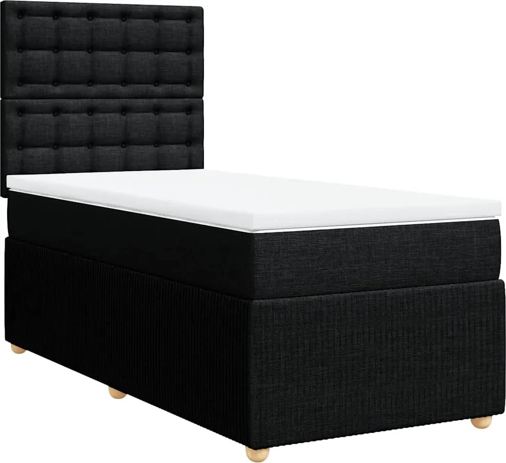 vidaXL Pat box spring cu saltea, negru, 90x190 cm, textil