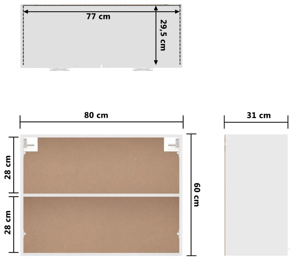 Dulap suspendat, alb, 80 x 31 x 60 cm, PAL Alb, Dulap suspendat 80 cm, 1