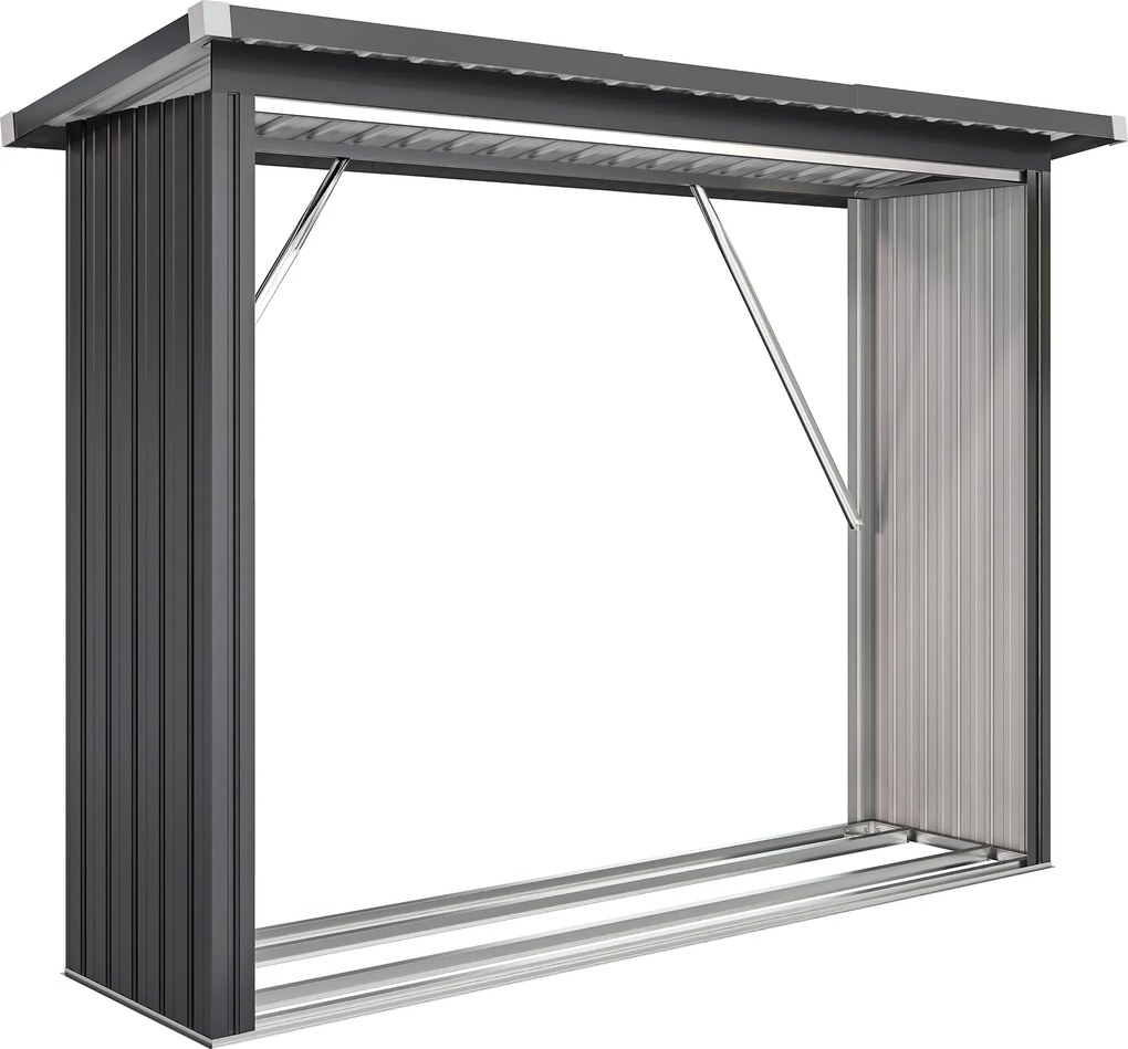 Outsunny Adăpost pentru Lemne din Oțel Exterior, Bază Ridicată și Acoperiș Înclinat, 213x66.5x150 cm, Gri Închis | Aosom Romania