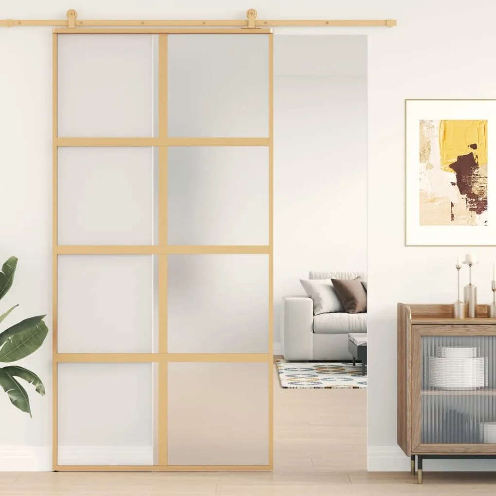vidaXL Ușă glisantă, auriu, 102,5x205 cm, sticlă ESG mată și aluminiu