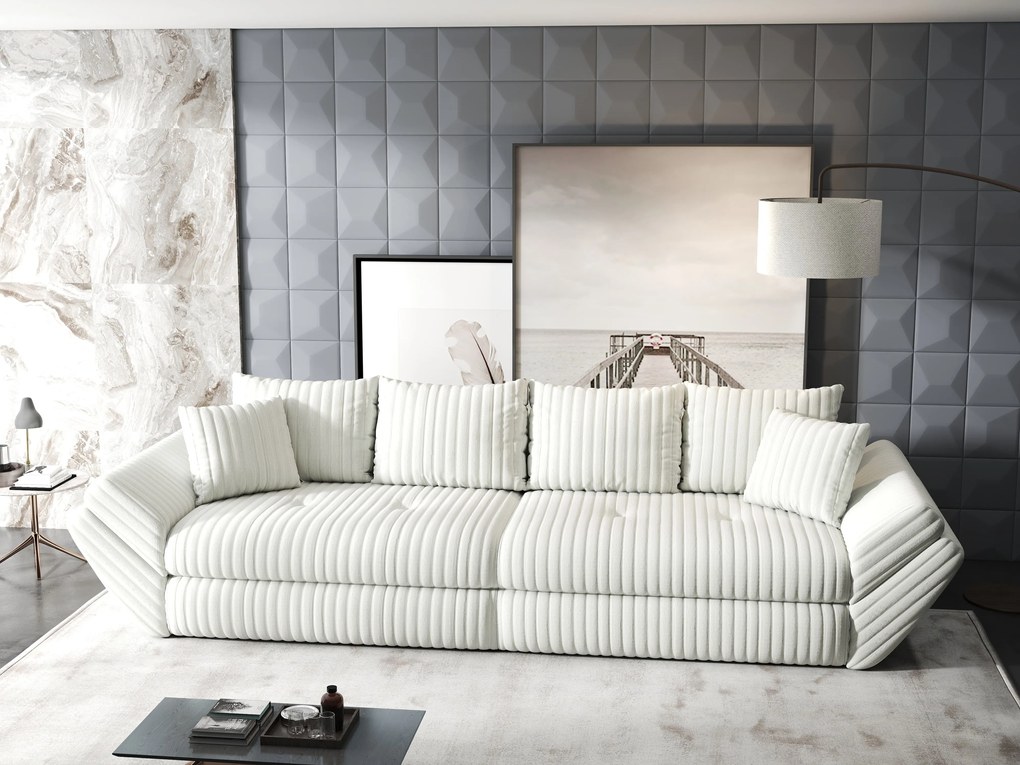 Canapea extensibilă dumonde cu ladă de depozitare si sezut confortabil din spuma high-density, Loana Ambience Ivory 300x100 cm