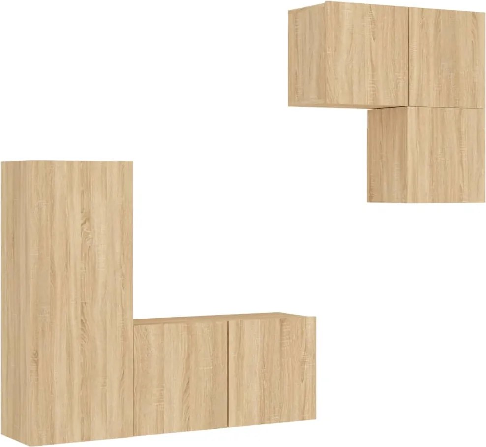 vidaXL Unități TV de perete, 4 piese, stejar sonoma, lemn prelucrat