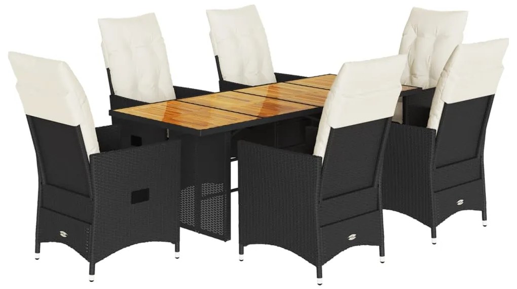 3276688 vidaXL Set mobilier de grădină cu perne, 7 piese, negru, poliratan