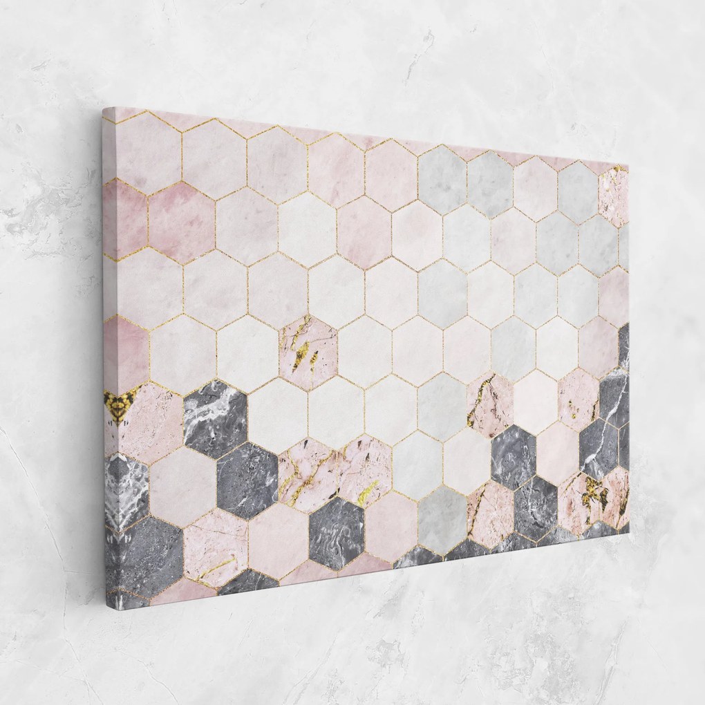 Tablou Canvas, 70x100cm, Dormitor si Living, Abstracte, Geometrice, Grey Pink Hexagon
