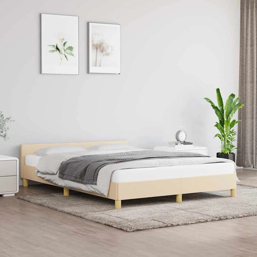 vidaXL Cadru de pat fără saltea, crem, 140x200 cm, textil