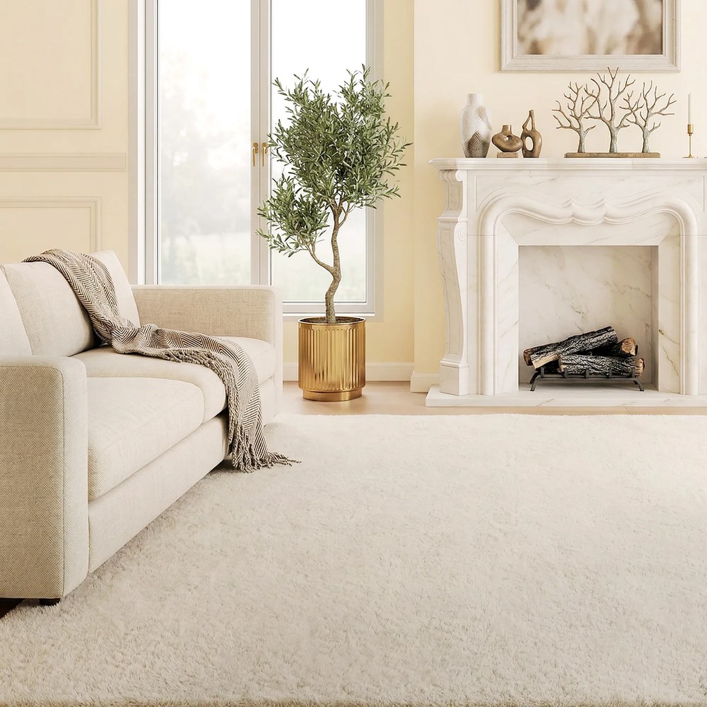 HOMCOM Covor Living 160x230 cm Lavabil la Mașina de Spălat Fire Lungi Stil Modern Covoraș pentru Camera de Zi Dormitor Crem | Aosom Romania