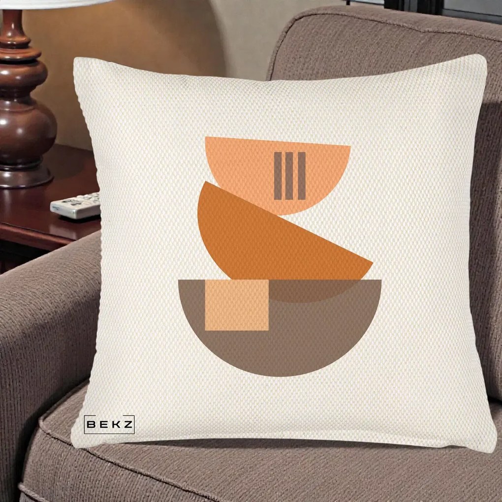 Perna Decorativa Geometric Bauhaus Boluri Portocaliu, 40x40 cm, Crem Reliefat, Husa Detasabila, Perna Inclusa, BEKZ®