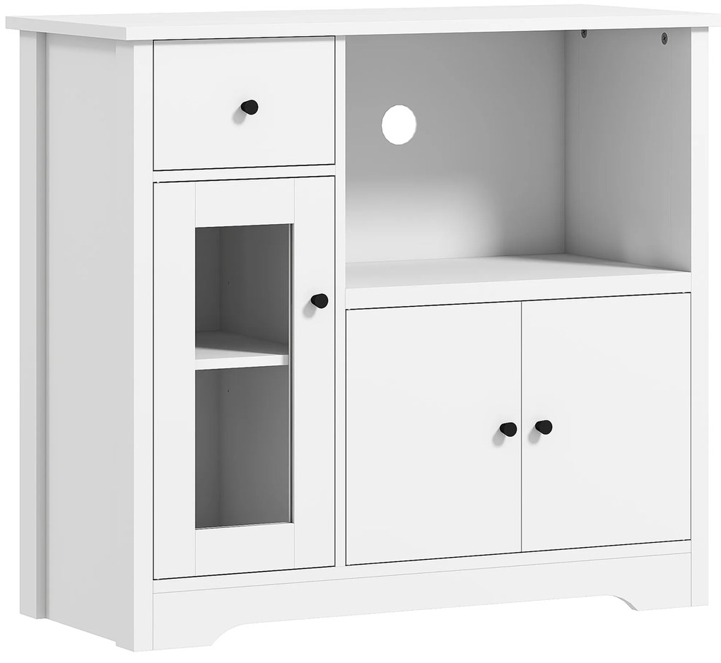 HOMCOM Dulap de bucătărie cu orificiu pentru cablu, comodă cu 2 dulapuri, compartiment deschis, sertar, 80 x 35 x 72,2 cm, placaj, Alb | Aosom Romania