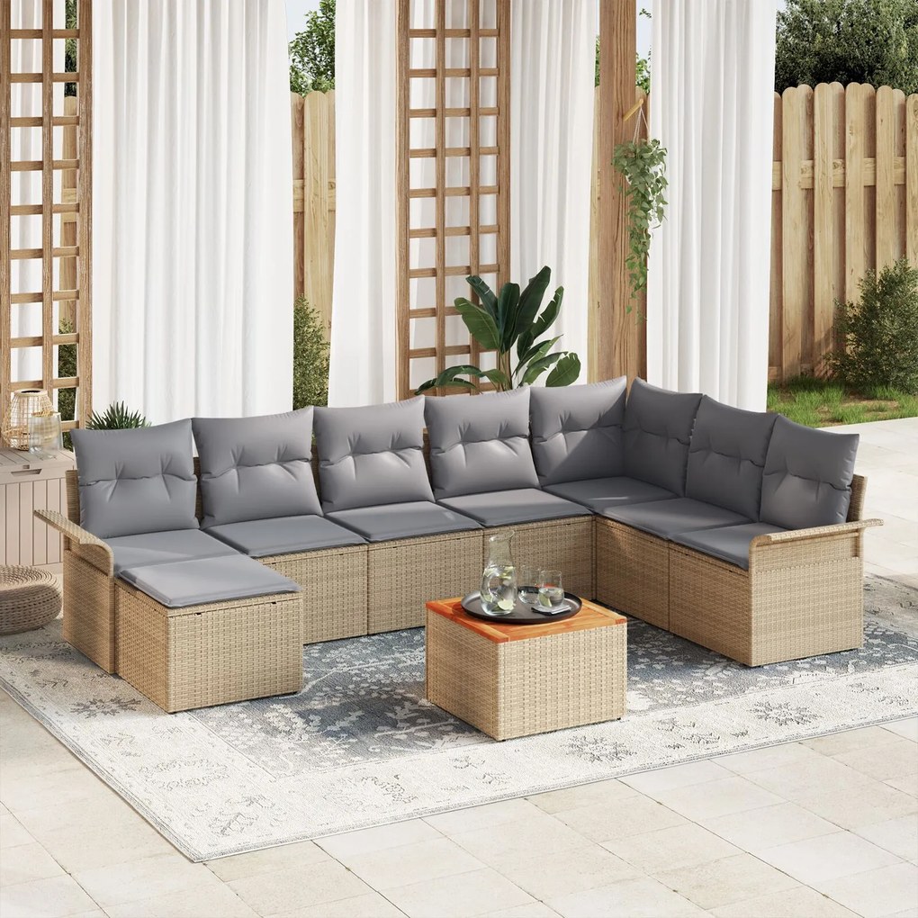 vidaXL Set de canapele pentru grădină 9 pcs Bej Rattan poli