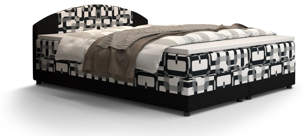 Pat matrimonial Boxspring 160 cm Orlando la (motiv + maro închis) ( cu saltea și sp. depozitare). 1047284