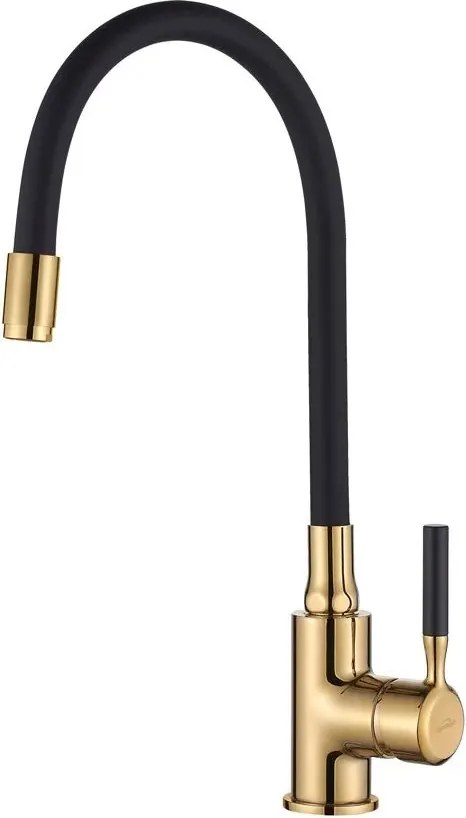 Baterie bucatarie cu pipa flexibila Invena Glamour negru-auriu