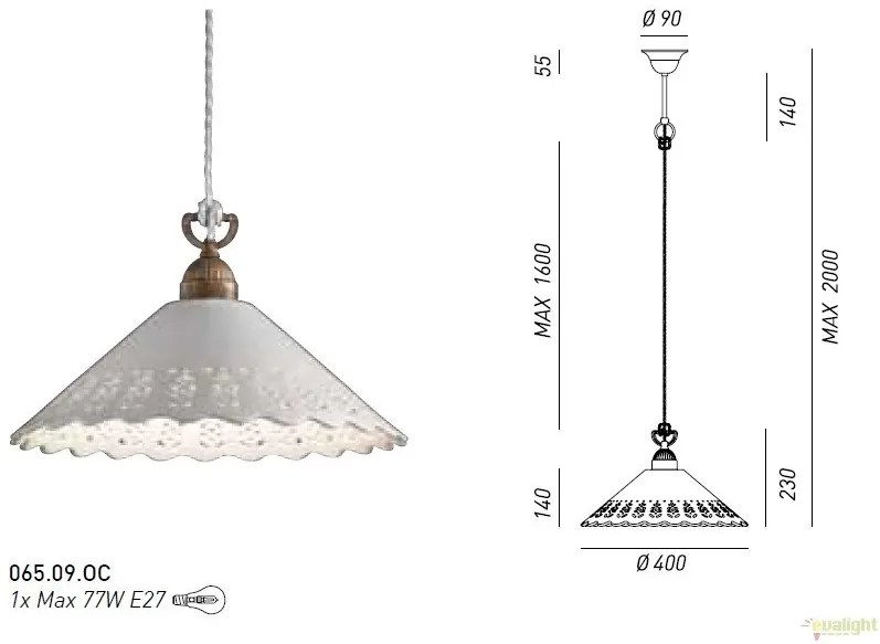 Lustra, Pendul rustic fabricat manual diametru 40cm Fiori di Pizzo 065.09.OC