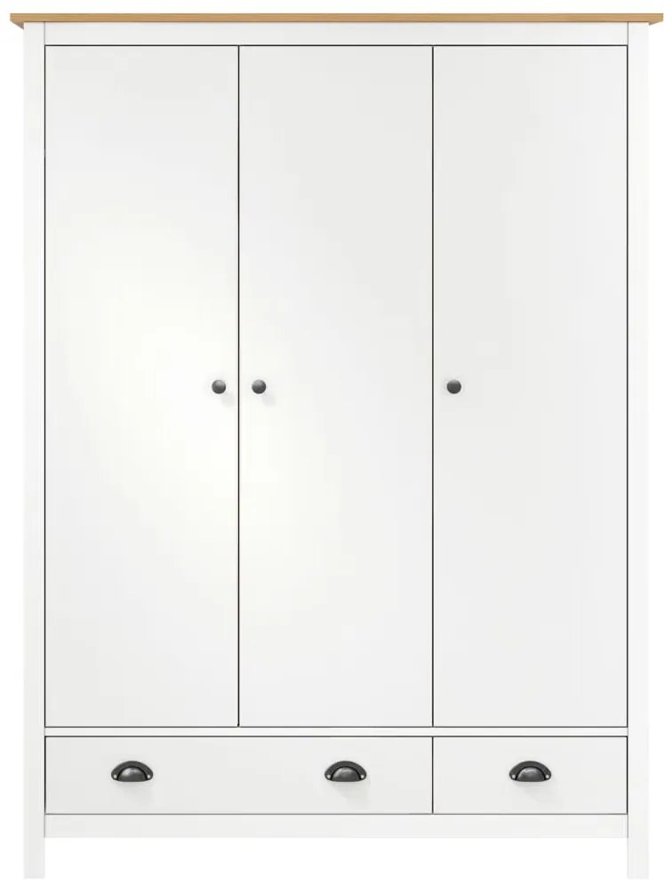 288954 vidaXL Șifonier cu 3 uși Hill, alb, 127x50x170 cm, lemn masiv de pin