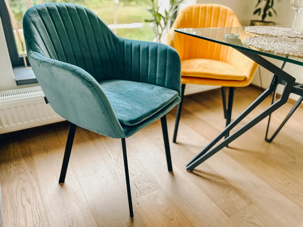 Scaun de sufragerie din catifea turcoaz TRENTO