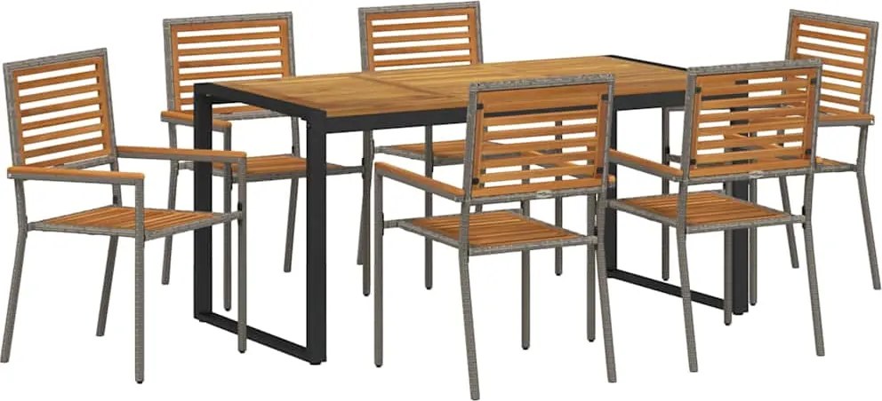 vidaXL Set de masă pentru grădină 7 pcs Gri și Brown poliratan
