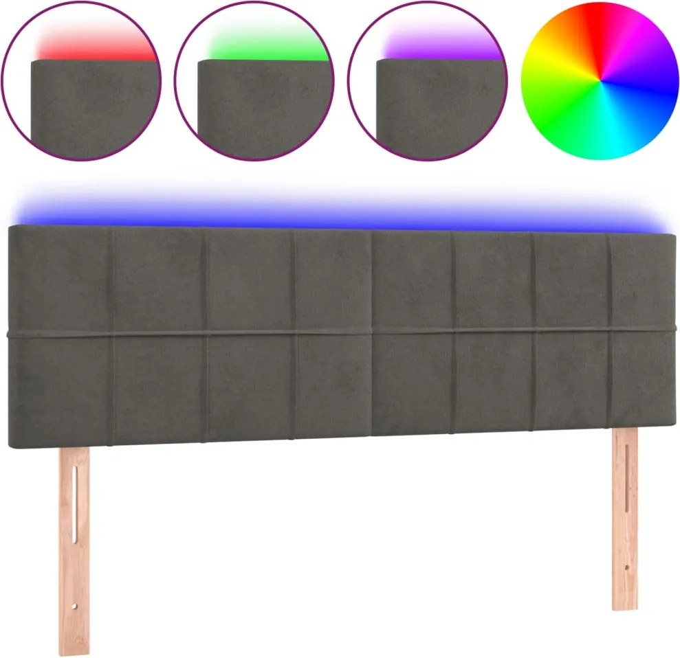 vidaXL Tăblie de pat cu LED, gri închis, 144x5x78/88 cm, catifea
