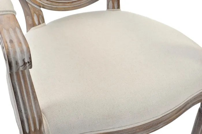 Scaun cu brațe dining din lemn sculptat tapițat cu stofă bej, 56×48×96 cm, „Elysée"