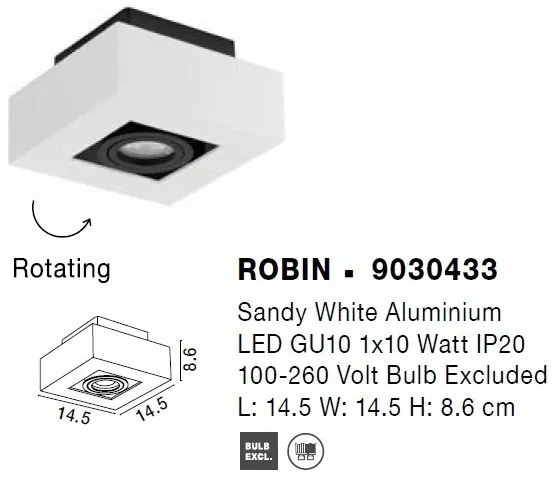 Spot aplicat tavan ajustabil ROBIN alb