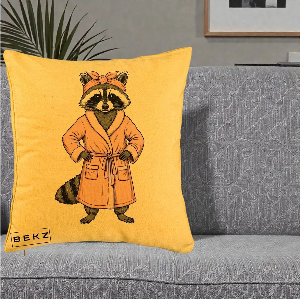 Perna Decorativa Albinuta Kawaii Vesela, 40x40 cm, Galben, Husa Detasabila, Perna Inclusa, BEKZ®