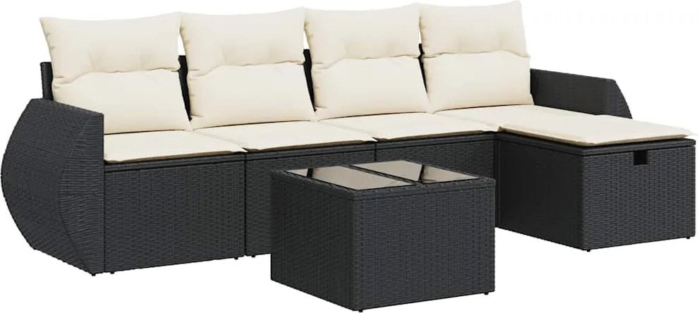 vidaXL Set mobilier de grădină cu perne, 6 piese, negru, poliratan