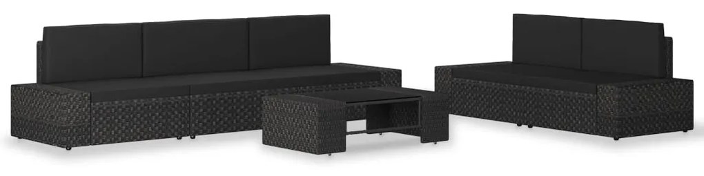 vidaXL Set mobilier de grădină, 6 piese, negru, poliratan